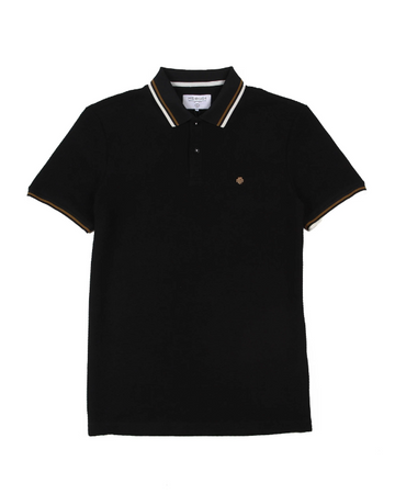 Mish Mash- Black Regular Fit Textured Cotton Jersey Stockholm Polo