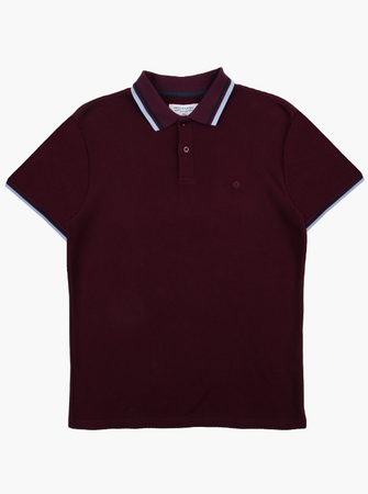 Mish Mash- Burgundy Regular Fit Textured Cotton Jersey Stockholm Polo