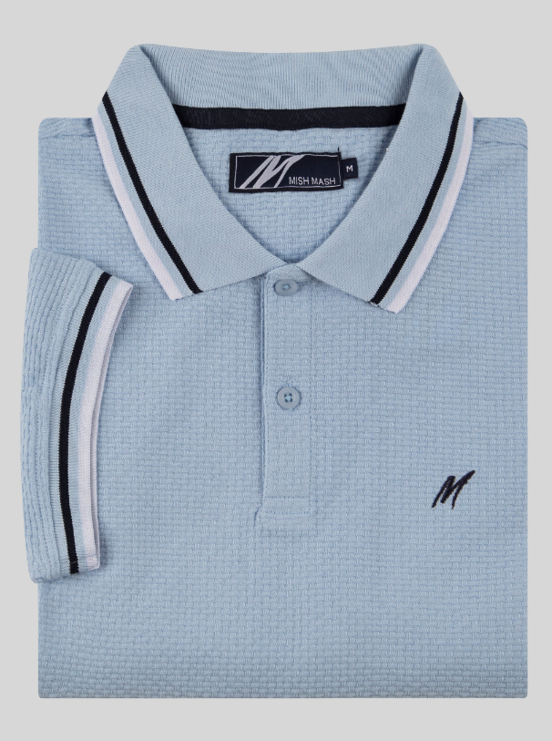 Mish Mash- Sky Regular Fit Textured Cotton Jersey Stockholm Polo