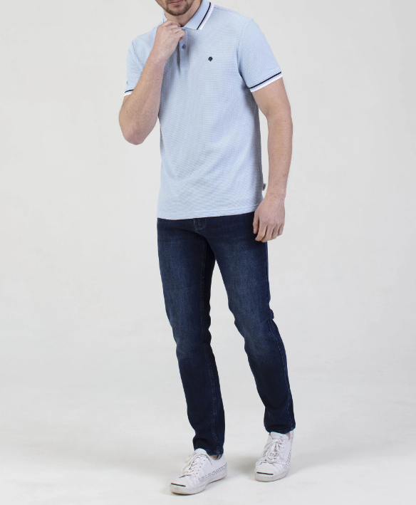 Mish Mash- Sky Regular Fit Textured Cotton Jersey Stockholm Polo