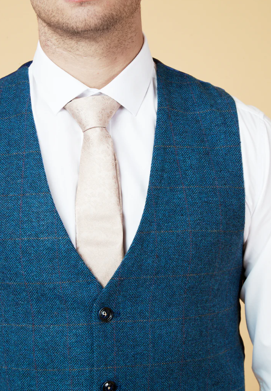 Marc Darcy- Dion Blue Check Tweed Waistcoat