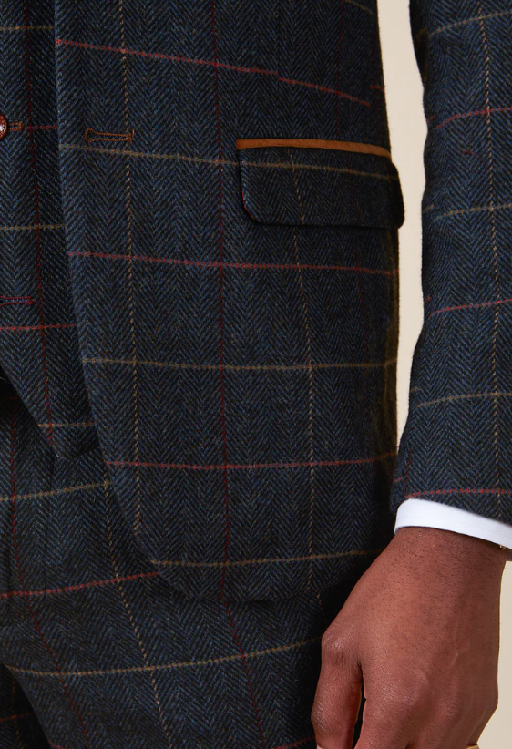 Eton blue check sales slim fit suit