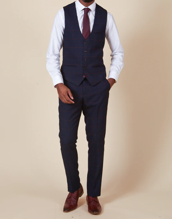 Marc Darcy- Edinson Navy/Wine Check Waistcoat