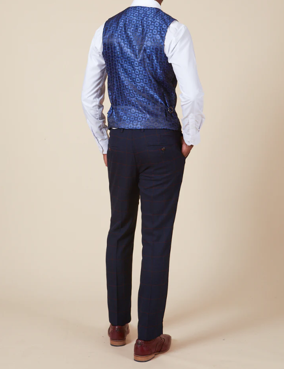 Marc Darcy- Edinson Navy/Wine Check Waistcoat