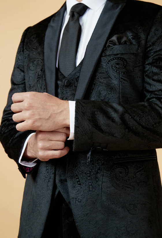 Marc Darcy Simon Black Velvet Tux Lapel Jacquard Blazer