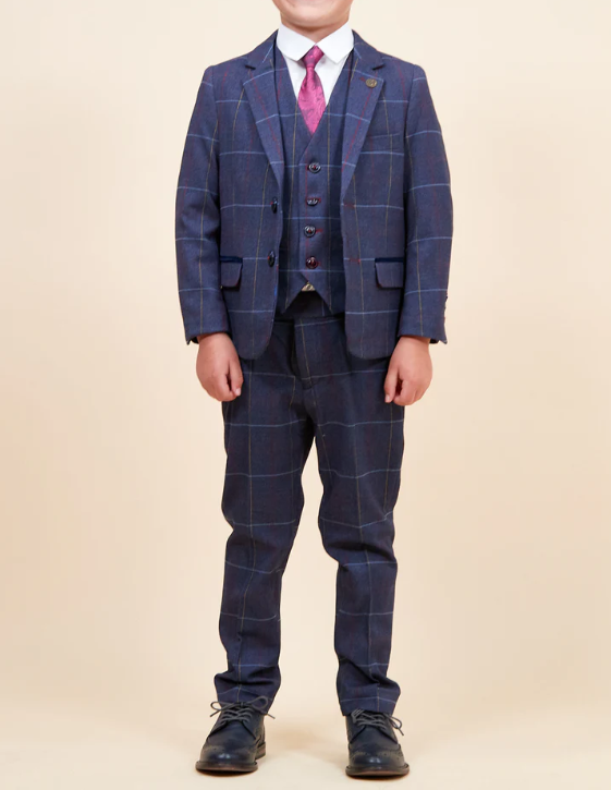 Marc Darcy- Children's Drake Navy Check Three Piece Suit
