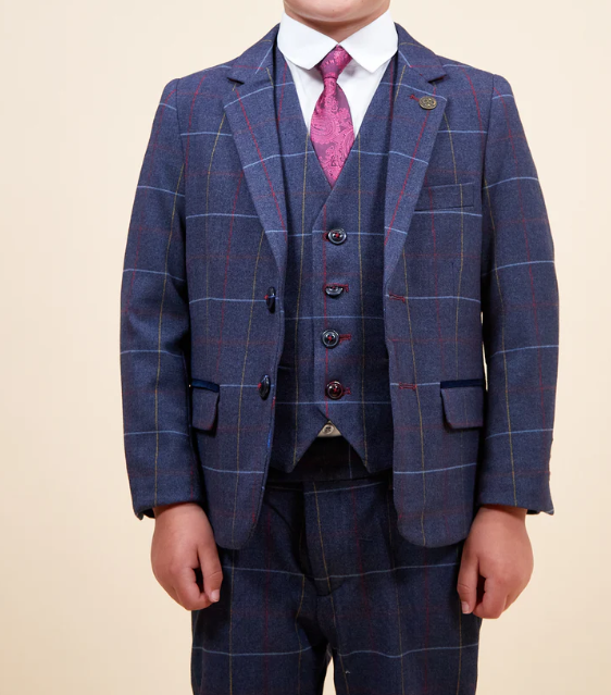Marc Darcy- Children's Drake Navy Check Three Piece Suit