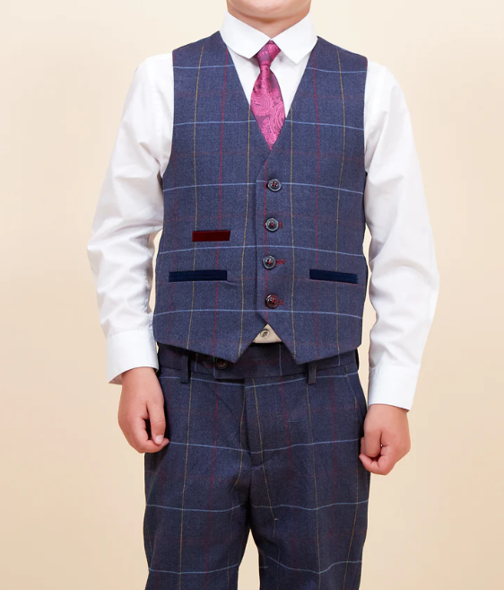 Marc Darcy- Children's Drake Navy Check Three Piece Suit