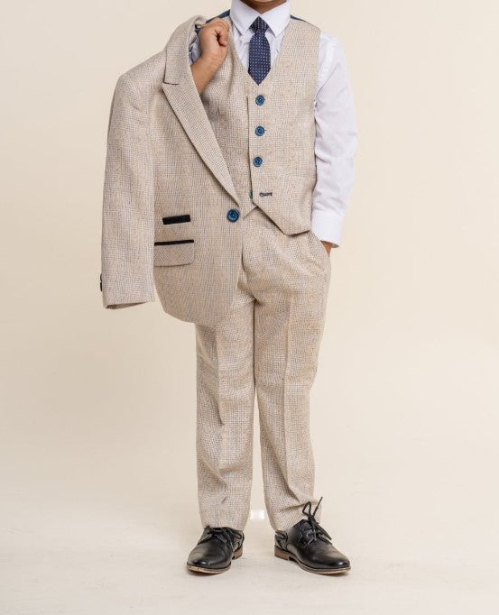 House of Cavani- Children's Caridi Beige Three Piece Suit (Age 8 - 15 Years)