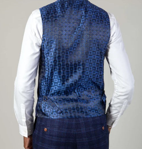 Marc Darcy- Chigwell Blue Tweed Check Waistcoat