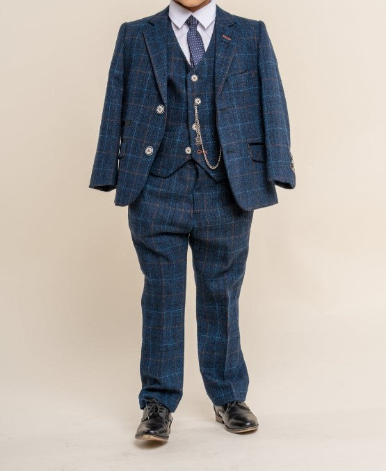 House of Cavani- Children's Cody Blue Tweed Three Piece Suit (Age 1 - 7 Years)