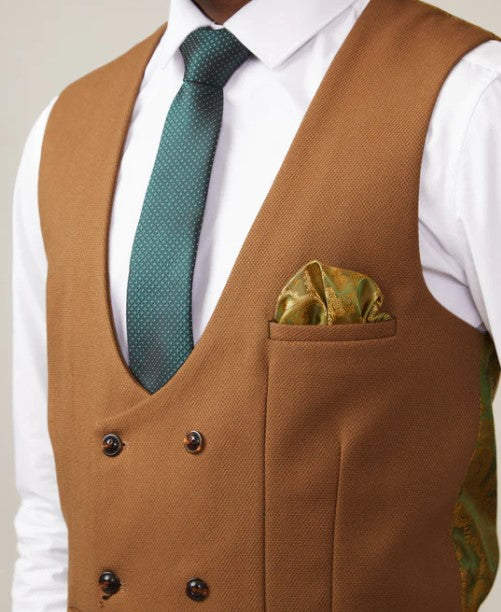 Tan Waistcoat Double Breasted Waistcoat For Mens Dark Cream Linen
