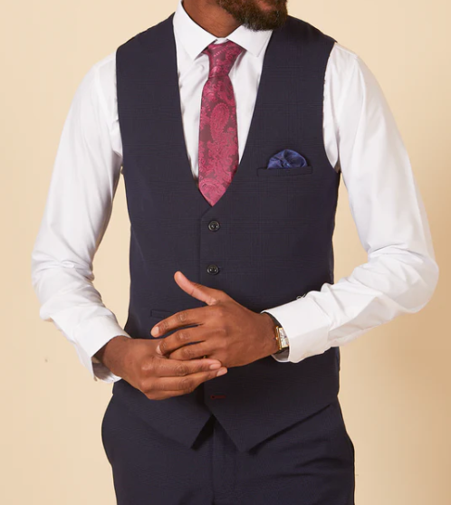 Marc Darcy- Bromley Navy Check Waistcoat