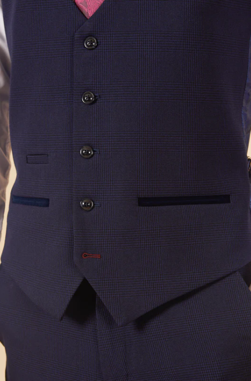Marc Darcy- Bromley Navy Check Waistcoat