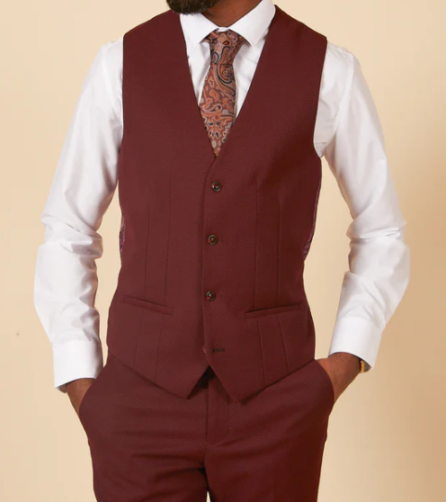 Marc Darcy- Max Wine Single Breasted Waistcoat