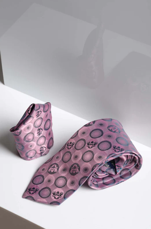 Marc Darcy- Baby Pink Bubbles Tie and Pocket Square Set