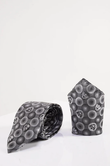 Marc Darcy- Grey Bubbles Tie and Pocket Square Set