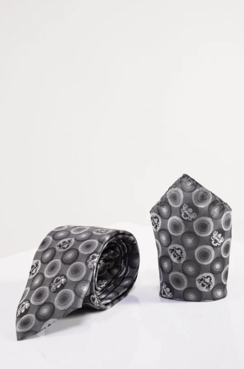Marc Darcy- Grey Bubbles Tie and Pocket Square Set