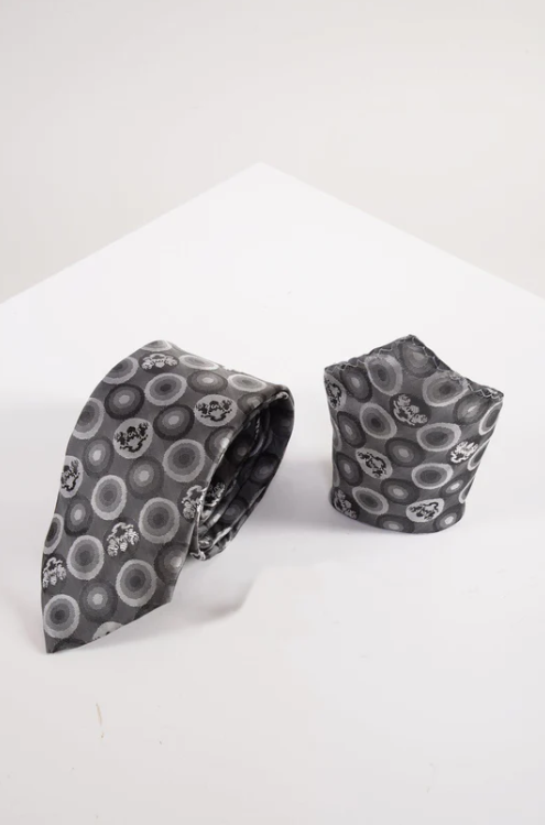 Marc Darcy- Grey Bubbles Tie and Pocket Square Set