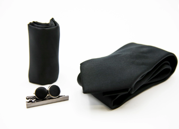 Paul Andrew- Black Plain Satin Tie Set (204)