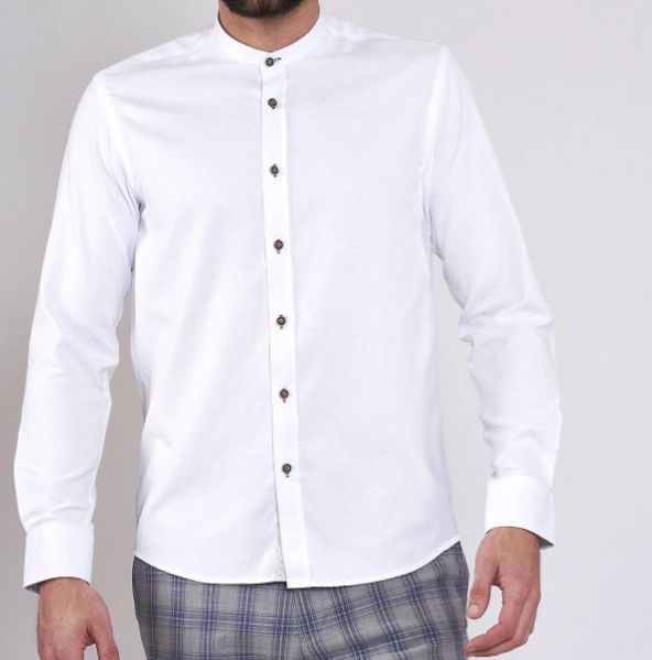 Marc Darcy- Archie White Grandad Collar Long Sleeve Shirt