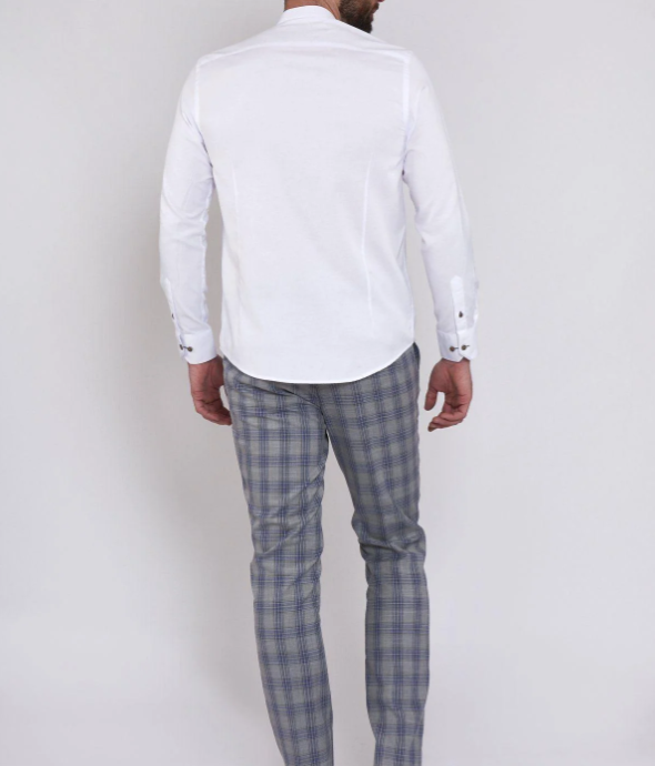 Marc Darcy- Archie White Grandad Collar Long Sleeve Shirt