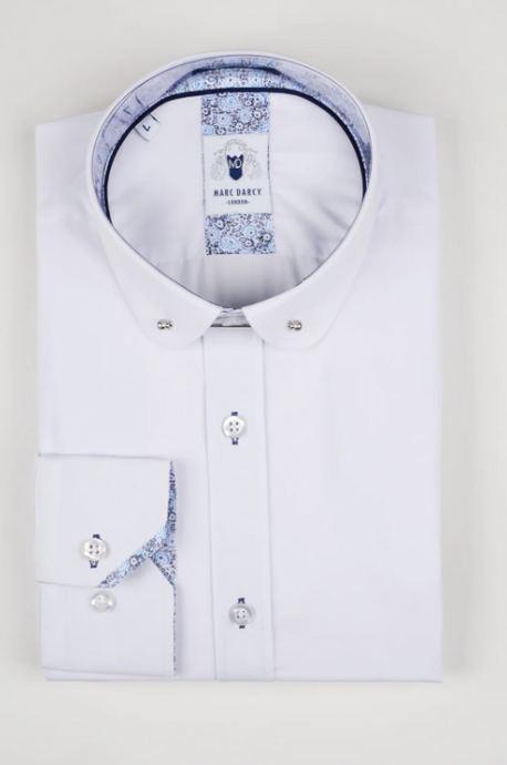 Marc Darcy- Benson White Penny Collar Tie Bar Long Sleeve Shirt