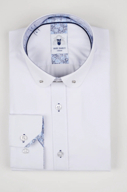 Marc Darcy- Benson White Penny Collar Tie Bar Long Sleeve Shirt