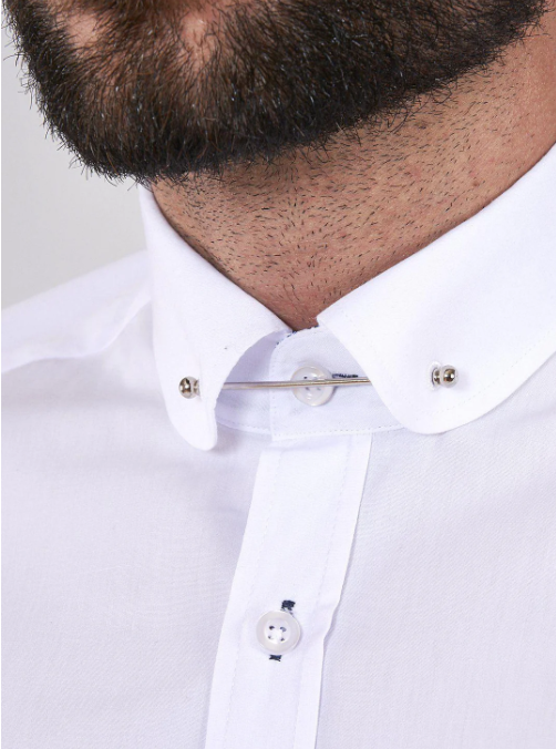 Marc Darcy- Benson White Penny Collar Tie Bar Long Sleeve Shirt