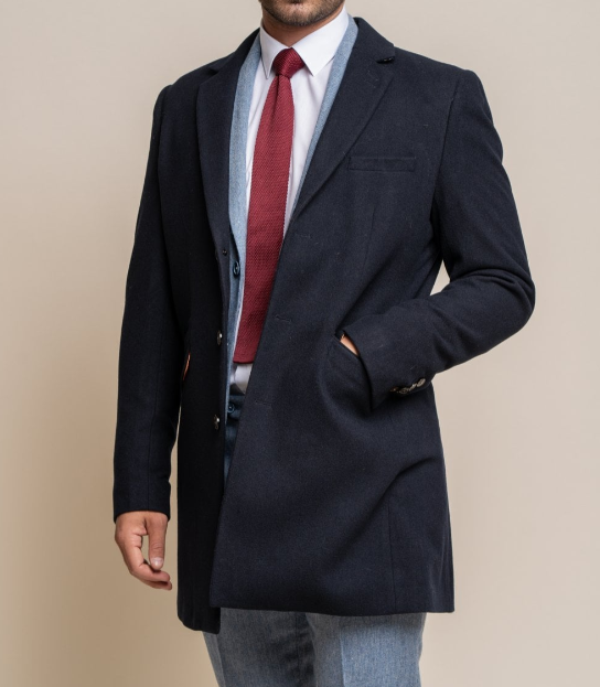 House of Cavani- Roman Navy Wool Blend Coat