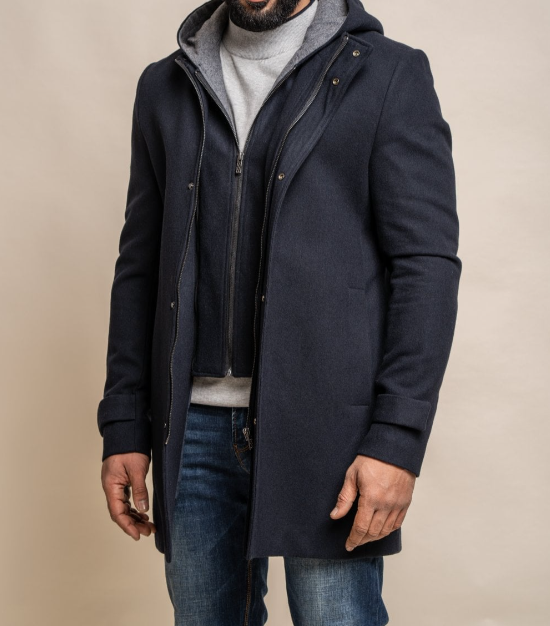 House of Cavani- Michigan Navy Coat With Hood