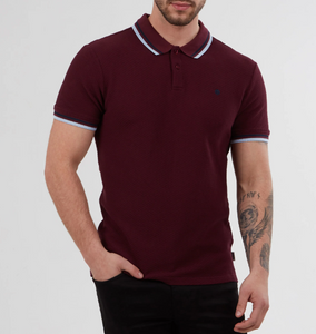 Mish Mash- Burgundy Regular Fit Textured Cotton Jersey Stockholm Polo