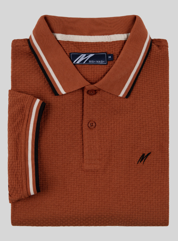 Mish Mash- Camel Regular Fit Textured Cotton Jersey Stockholm Polo