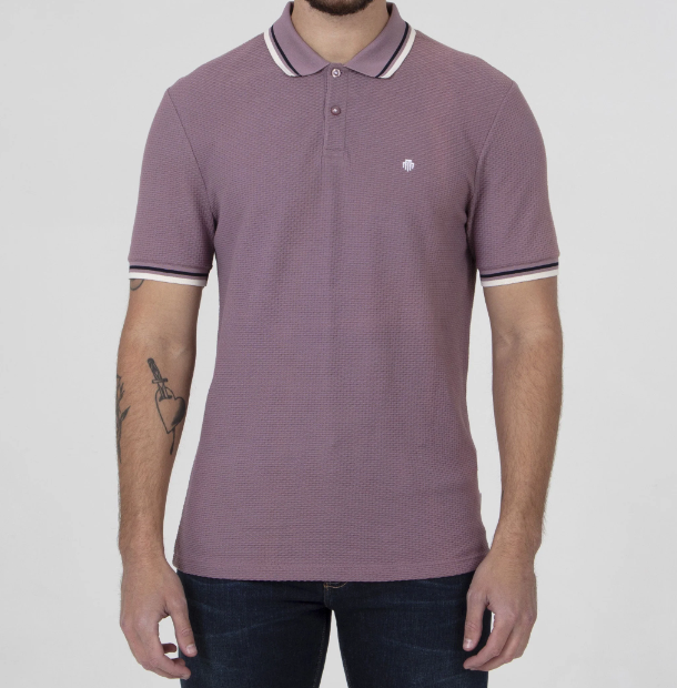 Mish Mash- Dusky Pink Regular Fit Textured Cotton Jersey Stockholm Polo