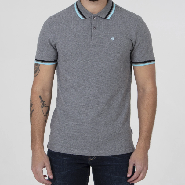 Mish Mash- Grey Regular Fit Textured Cotton Jersey Stockholm Polo