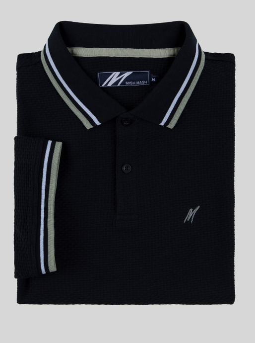 Mish Mash- Ink Regular Fit Textured Cotton Jersey Stockholm Polo