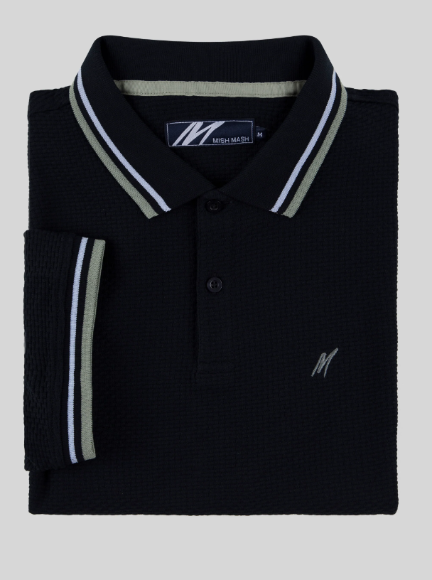 Mish Mash- Ink Regular Fit Textured Cotton Jersey Stockholm Polo