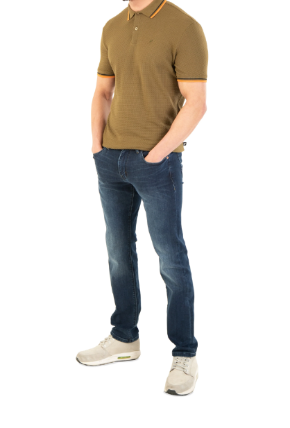 Mish Mash- Khaki Regular Fit Textured Cotton Jersey Stockholm Polo