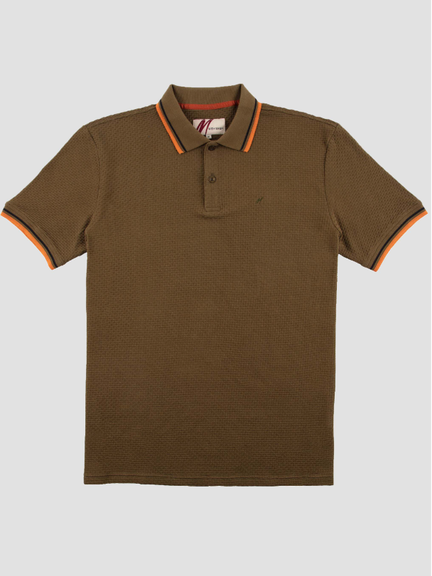 Mish Mash- Khaki Regular Fit Textured Cotton Jersey Stockholm Polo