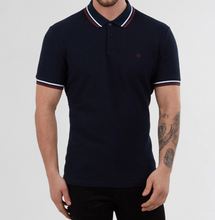 Mish Mash- Navy/Burgundy Regular Fit Textured Cotton Jersey Stockholm Polo