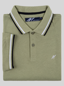 Mish Mash- Pale Green Regular Fit Textured Cotton Jersey Stockholm Polo