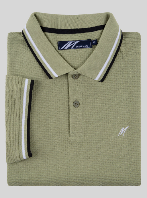Mish Mash- Pale Green Regular Fit Textured Cotton Jersey Stockholm Polo