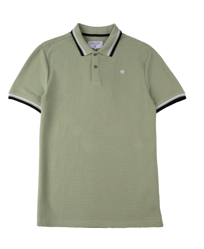 Mish Mash- Pale Green Regular Fit Textured Cotton Jersey Stockholm Polo