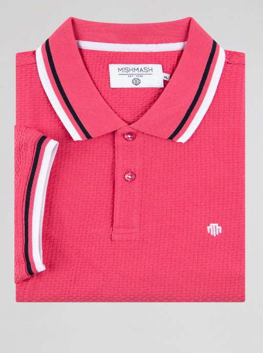 Mish Mash- Red Regular Fit Textured Cotton Jersey Stockholm Polo