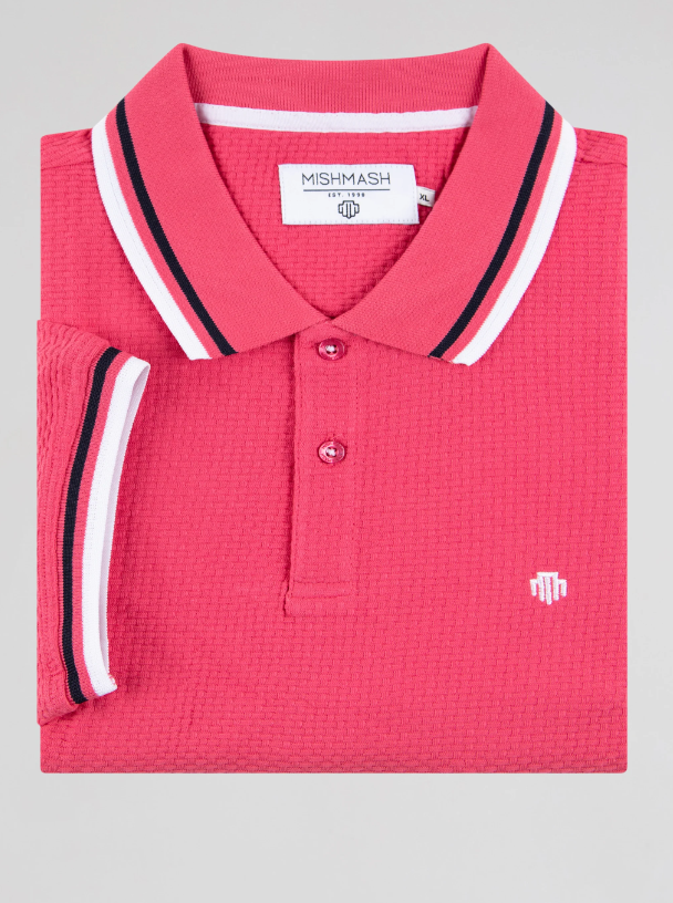 Mish Mash- Red Regular Fit Textured Cotton Jersey Stockholm Polo