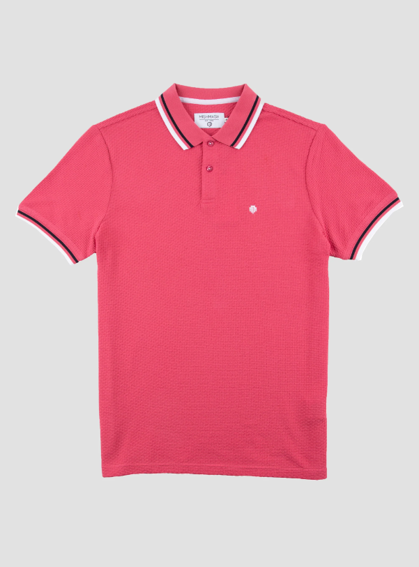 Mish Mash- Red Regular Fit Textured Cotton Jersey Stockholm Polo