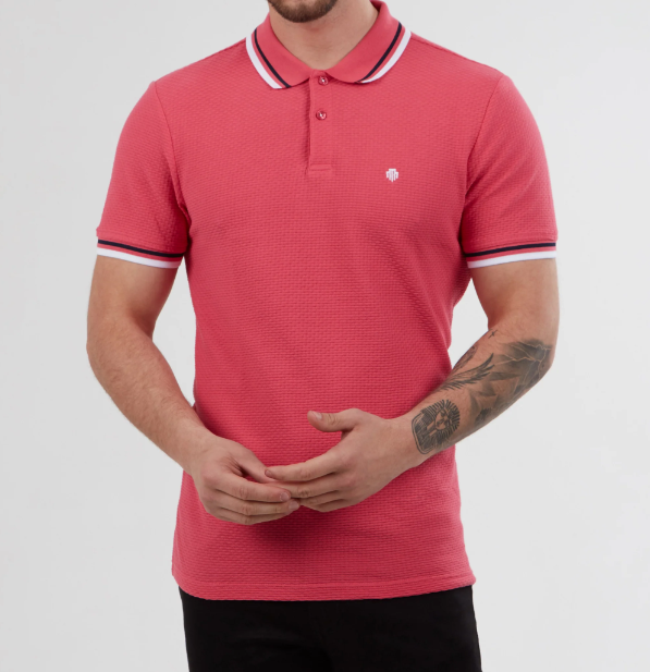 Mish Mash- Red Regular Fit Textured Cotton Jersey Stockholm Polo