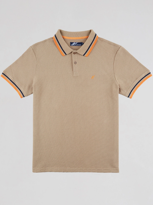 Mish Mash- Warm Stone Regular Fit Textured Cotton Jersey Stockholm Polo