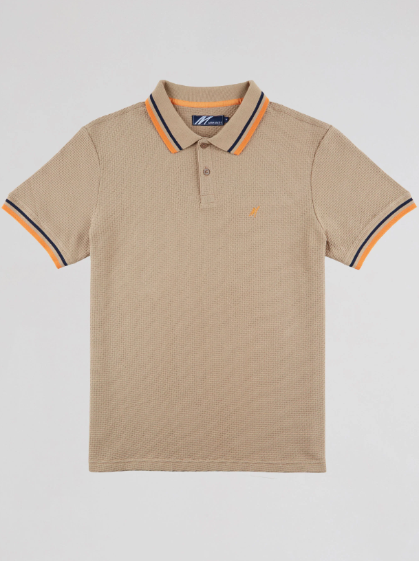 Mish Mash- Warm Stone Regular Fit Textured Cotton Jersey Stockholm Polo