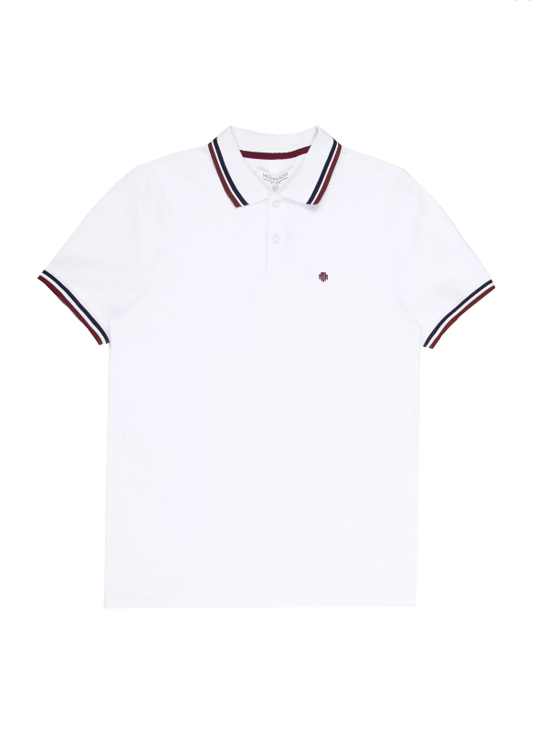 Mish Mash- White Regular Fit Textured Cotton Jersey Stockholm Polo